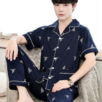 Double Bag 100% cotton short-sleeved trousers dark blue deer / L size is recommended to wear 50.00 kg-65.00 kg