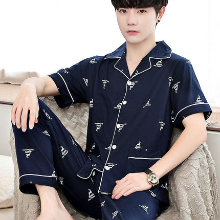 New autumn and winter pajamas cotton men's long-sleeved trousers green middle-aged popular pattern spring and autumn cardigan suit