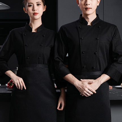 Pure cotton high-end chef overalls autumn and winter long sleeve men's and women's western restaurant catering chef kitchen comfortable and breathable