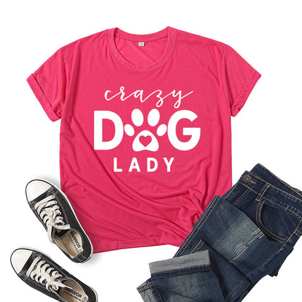 Foreign trade cross-border Crazy dog lady printed short sleeve round neck T-shirt European and American men's and women's summer loose-fitting jacket