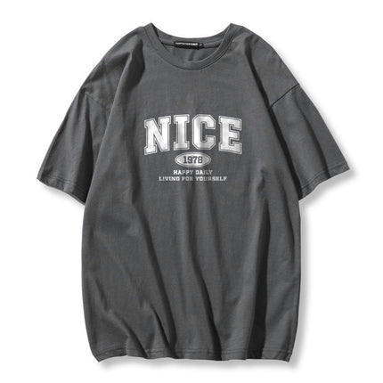 Trendy Autumn Men's Short-Sleeve T-Shirt, Pure Cotton, Round Neck, Plus Size, Loose Fit, Navy Blue