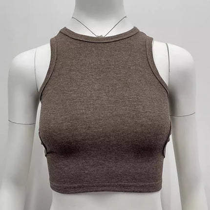 2024 Summer Cross-Border New I-Shaped Vest European and American Ins Sports Short Navel-Baring Cut Out Sleeveless Top for Women