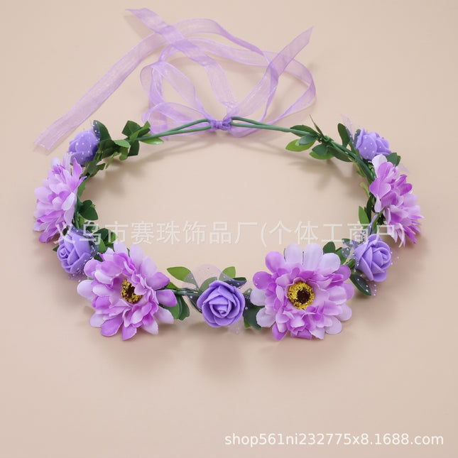 Beautiful Mori Women's Hair Flower Korean Style Hair Band Seaside Beach Wreath Headwear Mori Women's Super Fairy Wreath Headwear New Hair Accessories