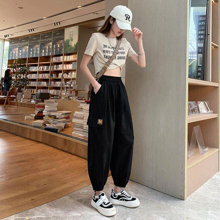Army Green Casual Overalls Women's Thin 2024 Summer Korean Style New Loose Leg Pants Nine-point Harem Pants
