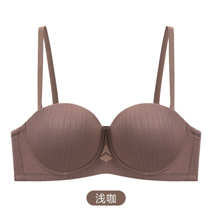in stock sexy underwear women's half cup smooth seamless bra with steel ring small chest gathered strapless underwear bra