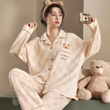 Autumn and Winter Women's 100 Pure Cotton Pajamas Women's Loose Cardigan for Middle-aged and Elderly Mothers Spring and Autumn Long-sleeved Casual Home Clothes