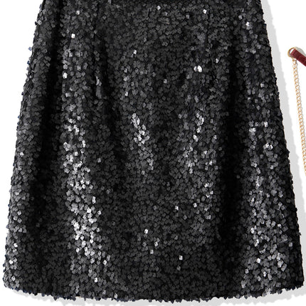B2082 2025 spring women's new fashion sequin overskirt elastic waist figure dress