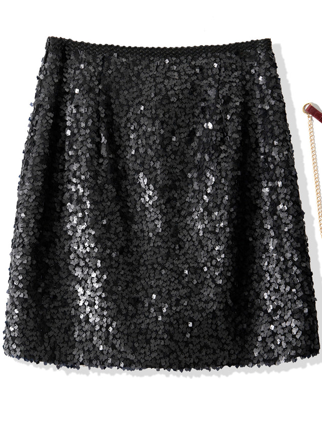 B2082 2025 spring women's new fashion sequin overskirt elastic waist figure dress