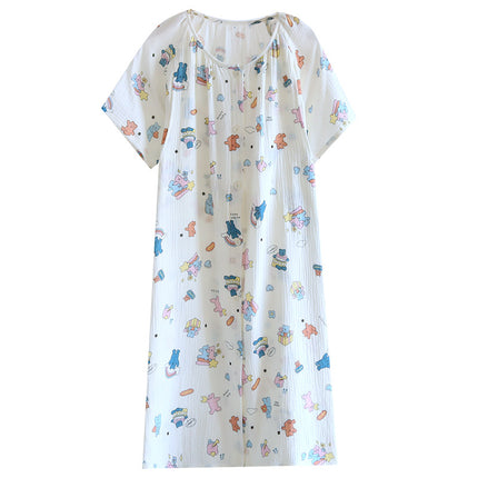 Pure Cotton Gauze Three-Quarter Sleeve Nursing Nightgown, Summer Thin Maternity Pajamas, Postpartum Clothing for Expectant Mothers, Postpartum Nursing Clothes