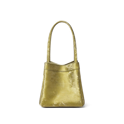 New Chinese Style National Style Vegetable Basket Bag Satin Genuine Leather Small Square Bag Large Capacity Niche Portable Bucket Bag Shoulder Crossbody Bag