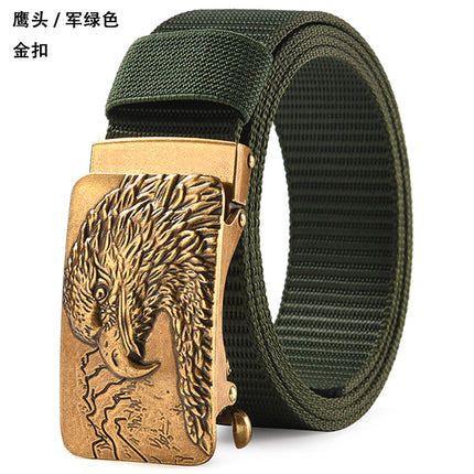 Canvas Belt Men's Toothless Automatic Buckle Middle-aged and Young People's Long plus size Business Jeans Retro Nylon Pants Belt