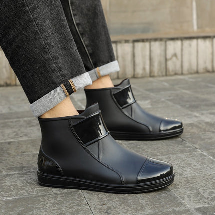 Wholesale Cross-Border Fashion Non-Slip Waterproof Rain Boots Men's Short Rain Boots Plus Velvet Trendy Fishing Kitchen Car Wash Water Shoes Boots