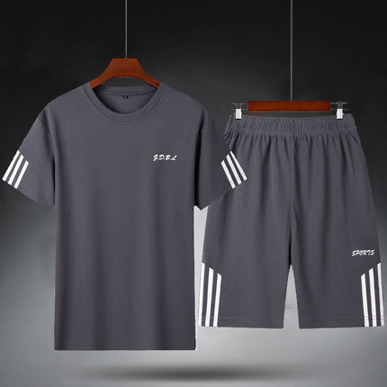 Sports Suit Men's Fitness Sweat Suit Summer Short-Sleeved T-Shirt Loose Quick-Drying Clothing Basketball Training Running Shorts