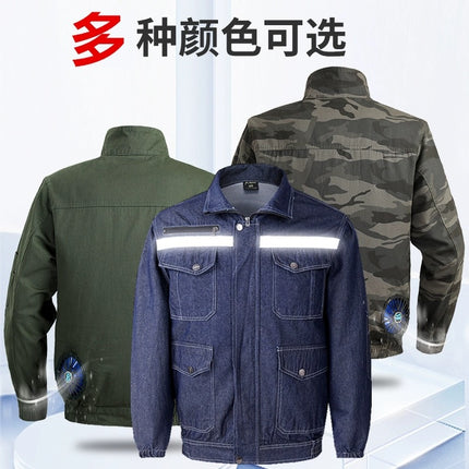 Summer Pure Cotton Anti-Scald Welding Worker Air-Conditioning Suit, Heat-Resistant Cooling Fan Clothing, Construction Site Labor Protection Workwear