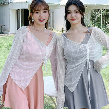 Swimsuit Women's chubby girl 100.00kg Split Blouse Three-piece Set Belly Covering Conservative Long-sleeved Big Chest Slimming Hot Spring Swimsuit