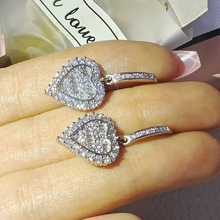 Girls heart ear hook earrings Mori new best selling Joker zircon love net red with earrings wholesale 5672