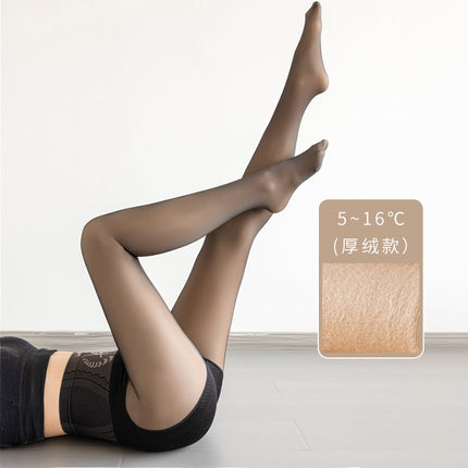 Yxy Black Translucent Women's Fleece-Lined Leggings Autumn and Winter Pressure Slimming Pantyhose Tummy Control Butt Lift Warm Thickened Water Gloss