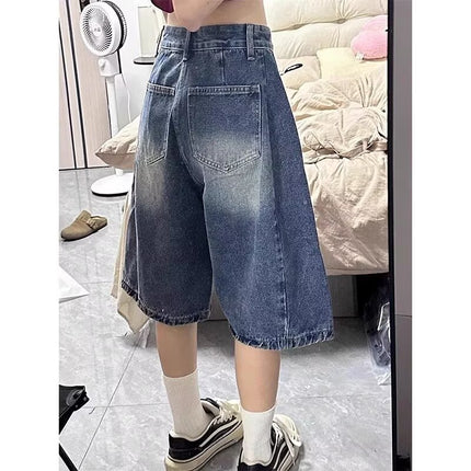 American Retro Five-Point Pants for Women 2025 New Summer Loose Slimming Pear-Shaped Figure Wide-Leg Casual Denim Shorts