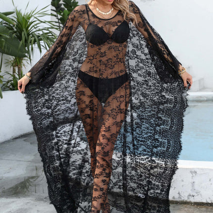 Women's Beach Dress Cross-border European and American Women's Loose Sexy Backless Perspective Lace dress A12218