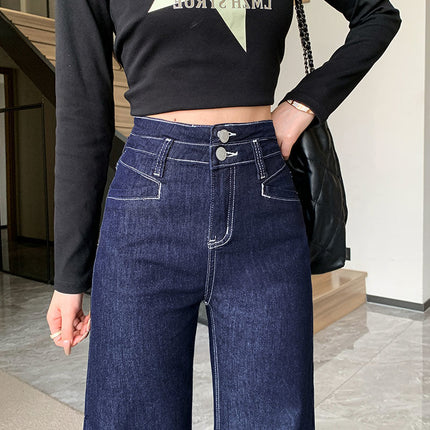 Ins Style dark blue Wide Leg Jeans Elegant Skinny 2025 Pear Shape Figure Women's Loose Dipped Pants