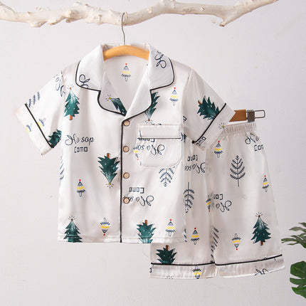 Children's Home Suit Summer Thin Boys and Girls Short-sleeved Cropped Pants Air-conditioning Suit 3-8 Children's Pajamas