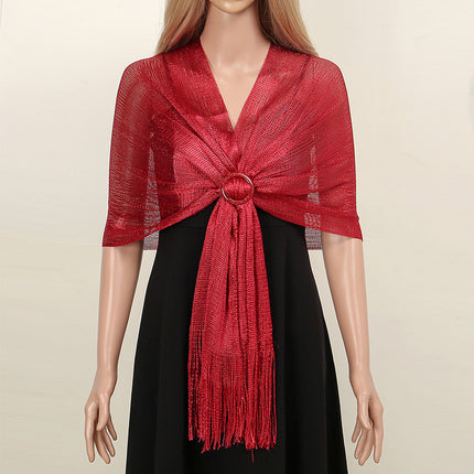Cross-border new ladies solid color tassel long towel fashion simple gold and silver silk sunshade shawl commuter all-match scarf