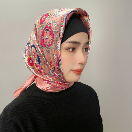 Malaysia shoppe satin satin 90*90cm large square letter printed silk scarf Satinbawal