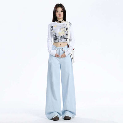 Wholesale Dropshipping Trendy Spring and Summer High-Waisted Loose Straight Wide-Leg Pants with Playful Pink Floor-Length Design