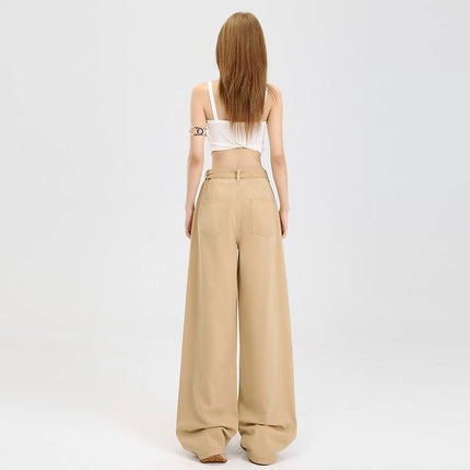 High-Waisted Casual Jeans with Belt, Simple Versatile Fashion Wide-Leg Floor-Length Pants for Women