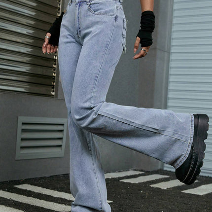 Tk088 Women's Jeans Autumn Style Elastic Slim Fit Flared Floor-Length Pants Trendy