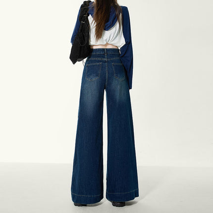 High Waist Wide Leg Jeans Spring and Autumn Women's 2024 New Small Loose Slimming Big Legs Retro Mop Pants
