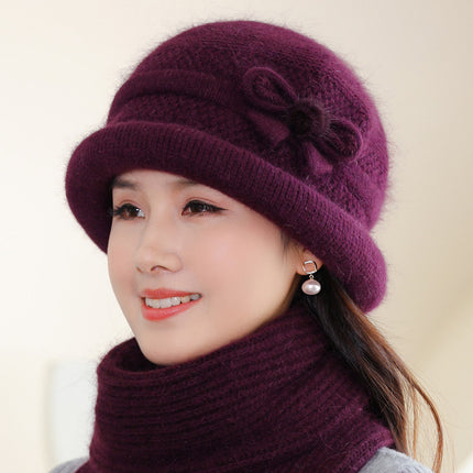 Autumn and winter middle-aged and elderly people hat female mother wool hat fleece-lined cold-proof cotton basin hat grandma old lady knitted hat