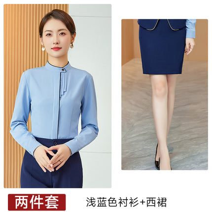 Elegant White Long-sleeved Shirt Spring and Autumn New Business Dress Dress Overalls Round Neck Buckle Women's Shirt