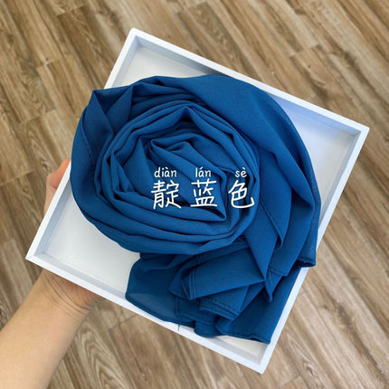 54-Color Solid Color Pearl Chiffon Long Scarf with Rolled Edges, Single-Color Chiffon Pearl Yarn Scarf, Headscarf