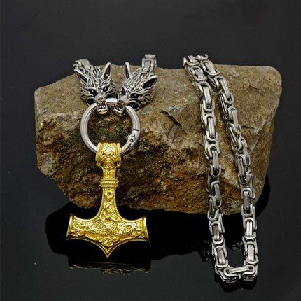 Popular Foreign Trade Item: Viking Wolf Jewelry Stainless Steel Chain Retro Hammer Pendant Necklace Men's Sweater Chain Wholesale