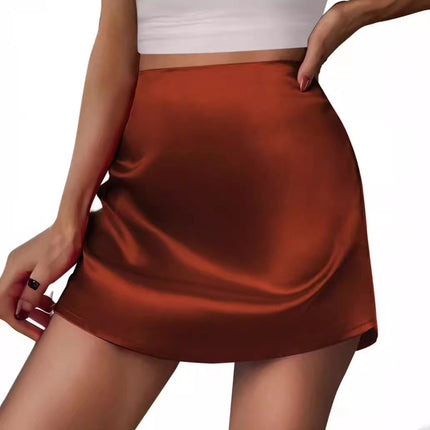 Cross-Border Amazon New Satin Skirt Women's Mini A-Line Skirt Pleated Skirt High Waist Satin Skirt