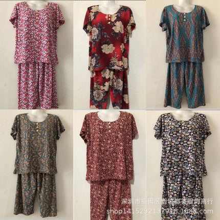 1688 Stall Supply Summer Middle-aged and Elderly Women's T-shirt Two-piece Old People's Short-sleeved Suit New Products