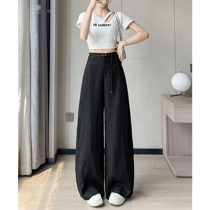 2025 Summer New Tencel Linen Scimitar Pants High Waist Casual Pants Ice Silk Wide Leg Floor Mopping Pants Women