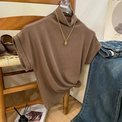 Temperament Shell Collar Sleeveless T-Shirt for Women Early Autumn Slimming Look Suit with Bottoming Shirt Clean Version Half Turtleneck Top