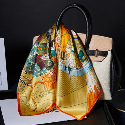 Zoo Selfie Print 100% Mulberry Silk Scarf Spring & Fall Decorative Neck Scarf Silk Scarf 53cm Square Scarf