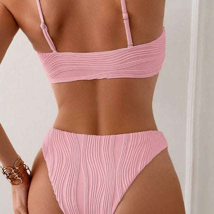 2024 New Export European and American Bikini Pure Color Bikini Split Cross-Border Amazon Swimsuit Two-Piece Swimsuit
