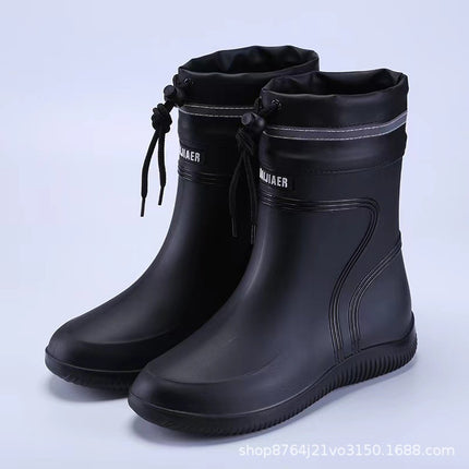 Rain Boots New Men's Waterproof Fleece-Lined Warm Water Boots Mid-Tube Non-Slip Wear-Resistant Rain Boots Fishing Kitchen Work Rubber Shoes