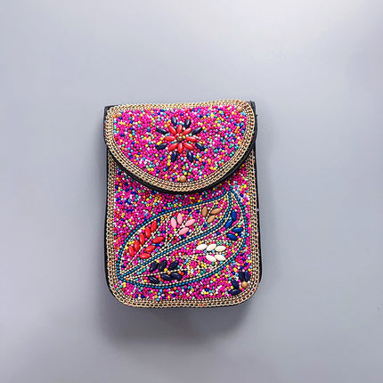 Bohemian Women's Mobile Phone Bag Xinjiang Inner Mongolia Yunnan Tourist Souvenirs Retro Heavy Industry Rice Bead Shoulder Bag