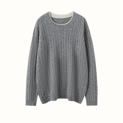 New Round Neck Twist Thick Cashmere Knitwear Women's Pullover Cable Knitwear Simple Casual Loose Knitwear Bottoming Shirt