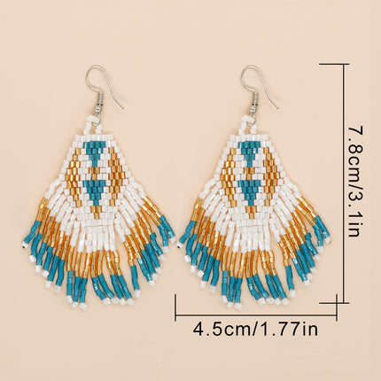 Cross-border Bohemian Ethnic Retro Earrings MGB Rice Beads Diamond Tassel Hand-woven Women's Earrings