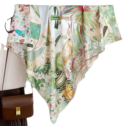 Chinese Style Double-sided Two-color Silk Flower Jacquard 110 Large Square Scarf Expensive Silk Scarf Shawl Gift Giving High-end Scarf