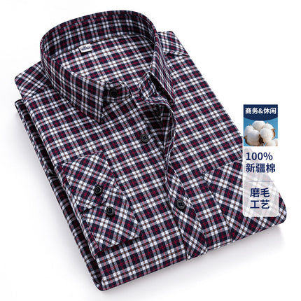 2025 Autumn New Men's Casual Fashion Brushed Plaid Long Sleeve Ready Stock No-Iron Casual Middle-Aged Tops Men's Clothing