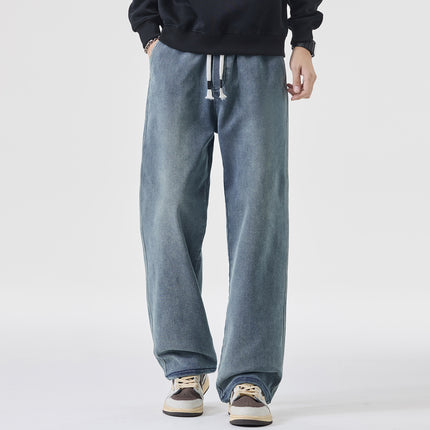 Plus Size Men's Autumn and Winter New Tall Extended Wide-Leg Jeans Men's Loose Versatile Casual Straight Pants