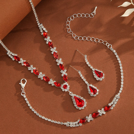 Amazon's Hottest 2025 Shiny Rhinestone Necklace, Earrings and Bracelet Set, Cross-Border Best-Selling Three-Piece Set