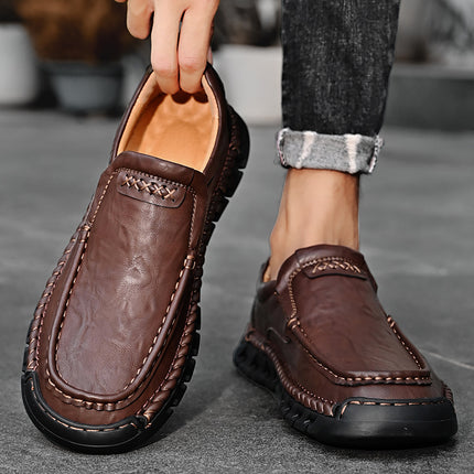 Leather Shoes for Men 2025 New Autum Soft-Soled Casual Non-Slip Slip-On Loafers for Men Middle-Aged and Elderly Dad Shoes Men's Shoes